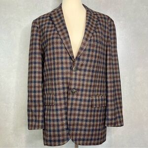 Movimento Men's Size 38 S Brown Navy Check Wool Blazer Sport Coat Jacket